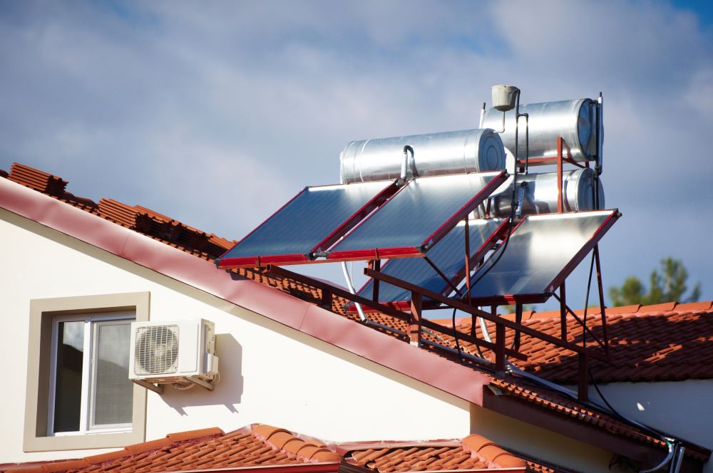 Solar heaters on the roof of the house